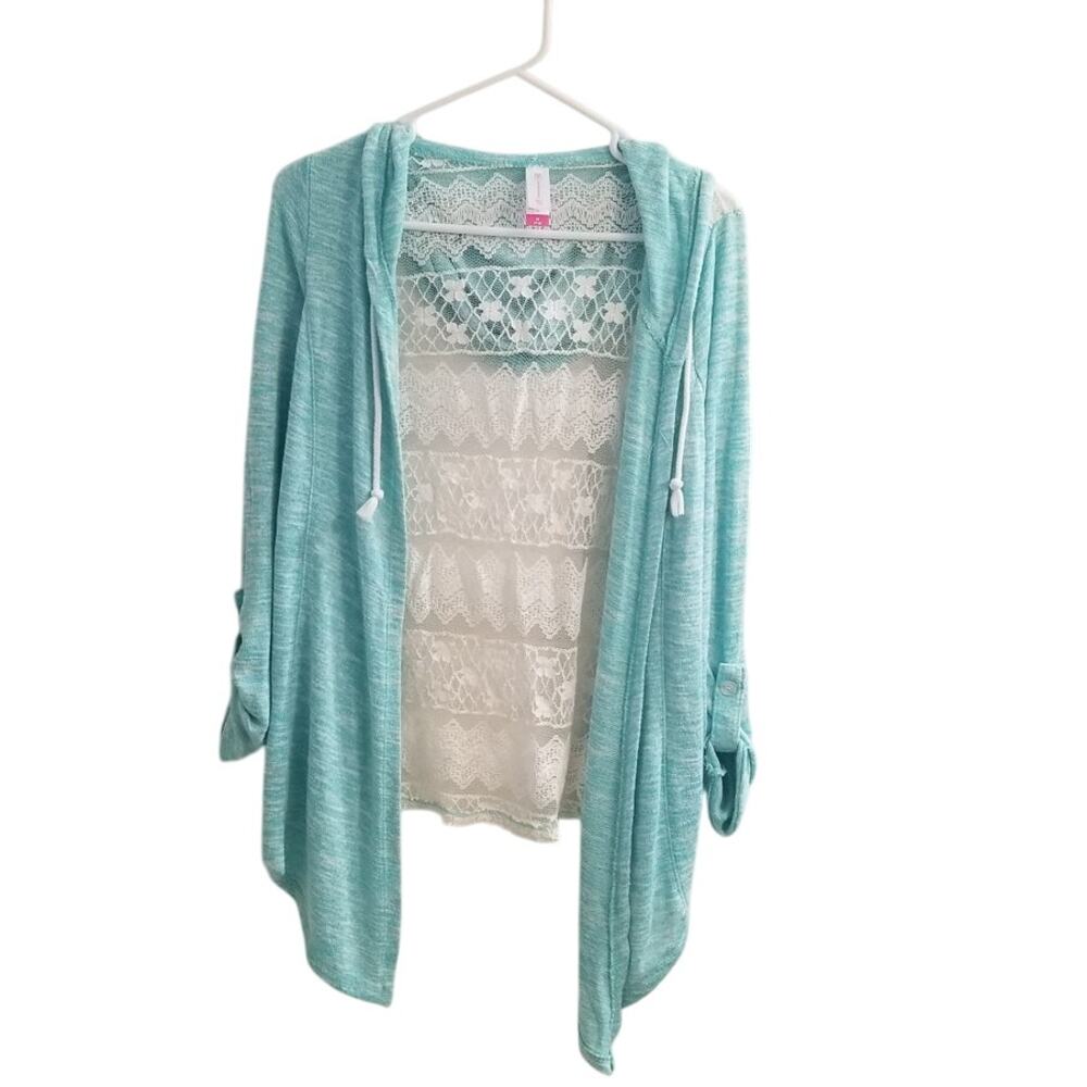 Women's No Boundaries SZ Medium Turquoise Lace Cardigan